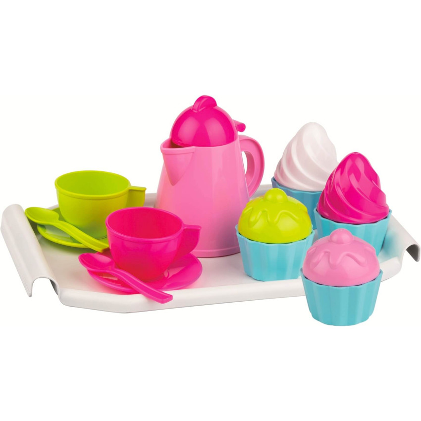 Kávová súprava s kanvičkou a tortičky na podnose 