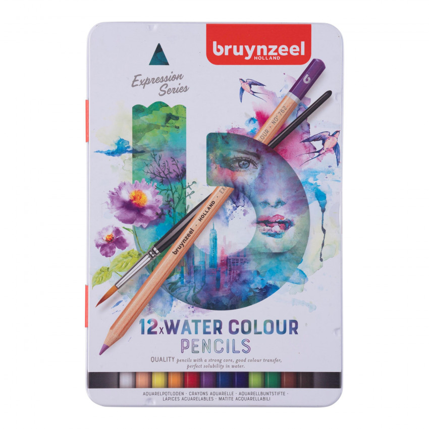 Bruynzeel akvarelové farbičky Expression Water Colour, 12ks + štetec