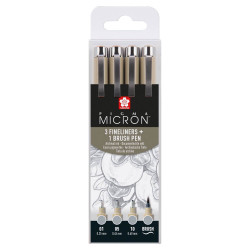 Sakura Micron perá 3 Cool Grey plus 1 Pigma Brush