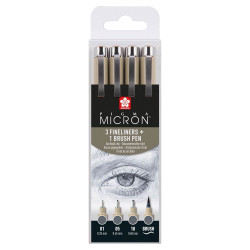 Sakura Micron perá 3 Cool Grey plus 1 Pigma Brush