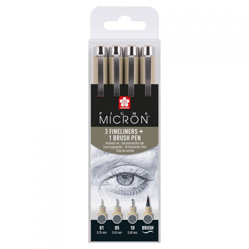 Sakura Micron perá 3 Cool Grey plus 1 Pigma Brush