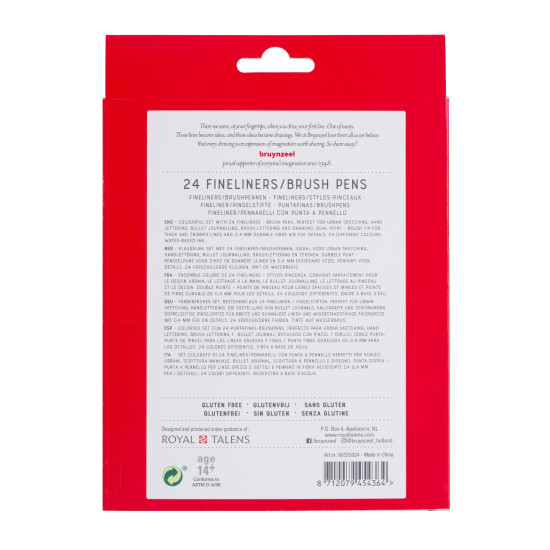 Bruynzeel fineliners trojhranné obojstranné štetcové fixky + perá, 24ks Bruynzeel fineliners trojhranné obojstranné štetcové fixky + perá, 24ks