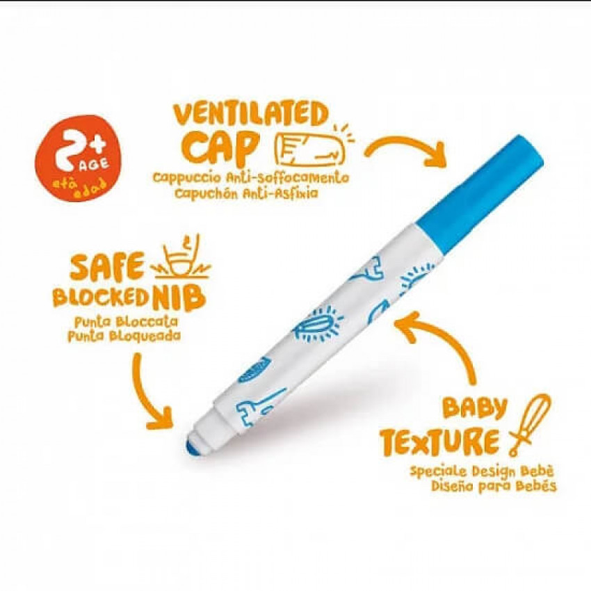 Fixky BABY pre deti od 2rokov Carioca 144ks + 2 štetce fixky vyprateľné, umývateľné, netoxické