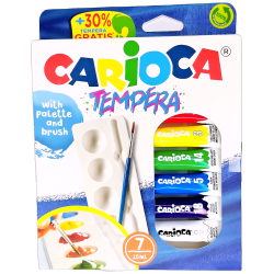 Temperové farby Carioca 10 ml 7 ks + paleta + štetec zdarma