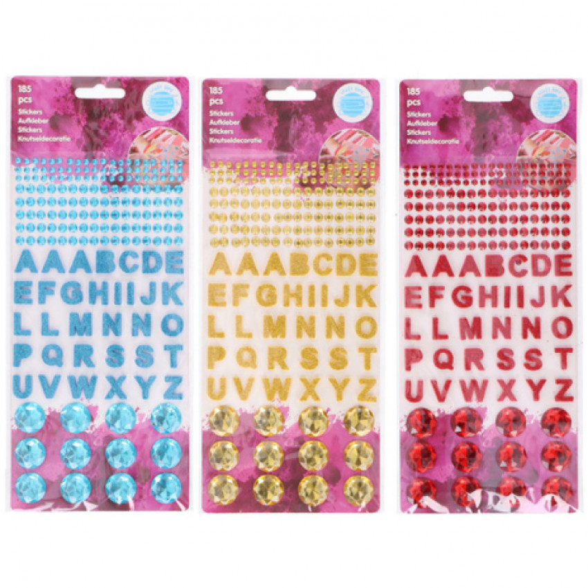 Samolepky abeceda, kamienky glitrované 185 ks
