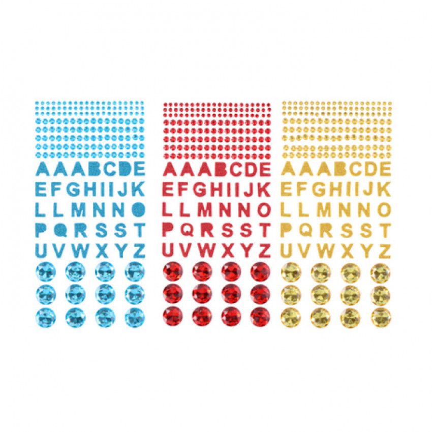Samolepky abeceda, kamienky glitrované 185 ks