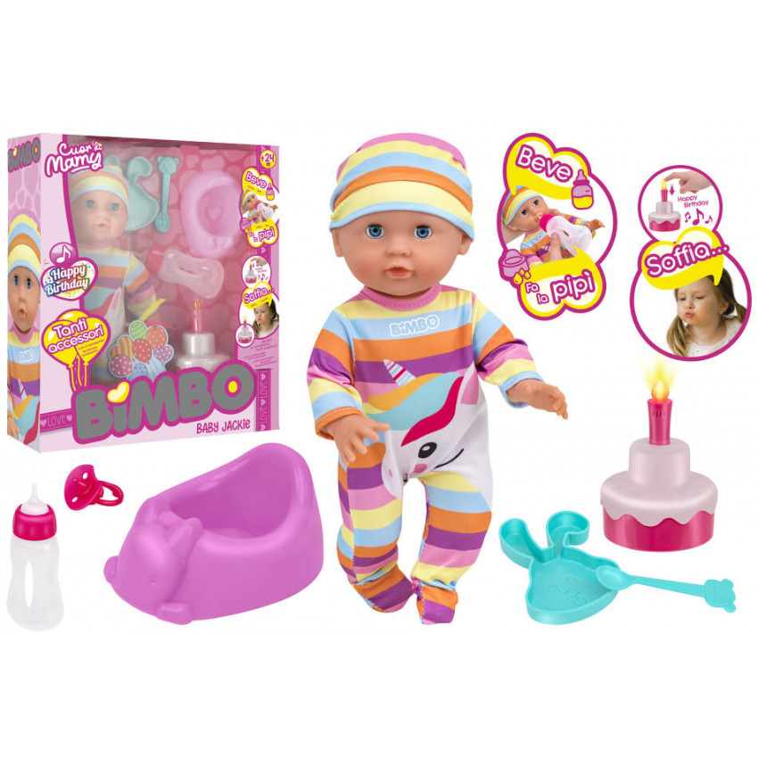 Cikacia bábika BIMBO s hracou narodeninovou tortou 35cm