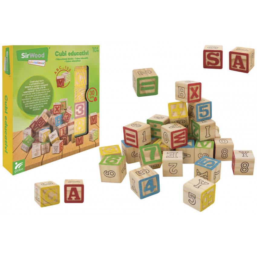 Drevené kocky písmen, číslic, symbolov je sada 30ks