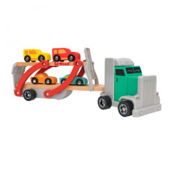 Drevenný ťahač s autami