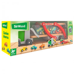 Drevenný ťahač s autami