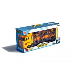 Transportné 3 Kamión s autíčkami a stavebnými strojmi žltý