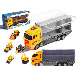 Transportné 3 Kamión s autíčkami a stavebnými strojmi žltý