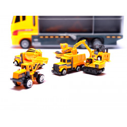 Transportné 3 Kamión s autíčkami a stavebnými strojmi žltý