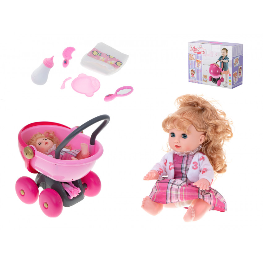 KIK Bábika  Ala 35 cm s kočíkom interaktívna