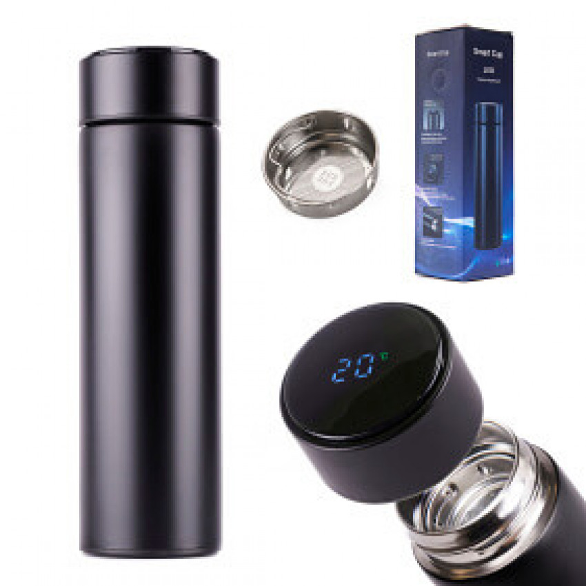 Termoska s teplomerom LED 0,5L SMART CUP čierna