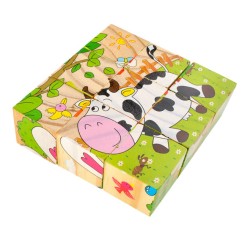 Drevenné kocky  puzzle farma 9 ks