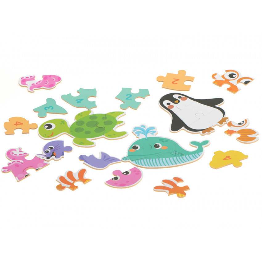 Edukaná hračka morské zvieratá, 25 puzzle, kovový box