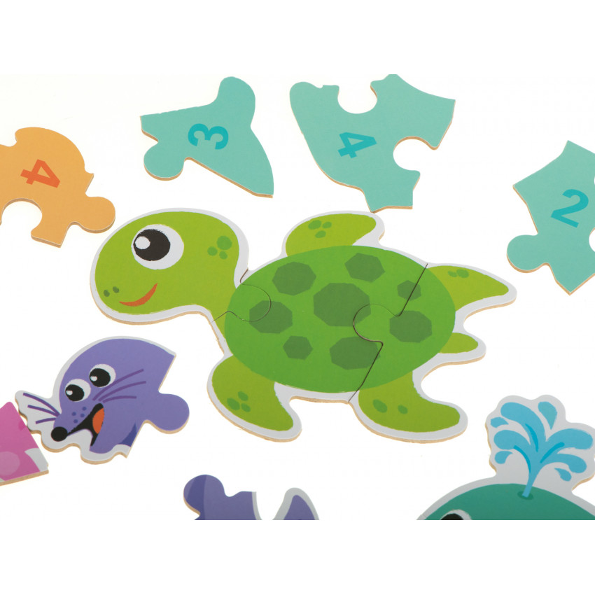 Edukaná hračka morské zvieratá, 25 puzzle, kovový box