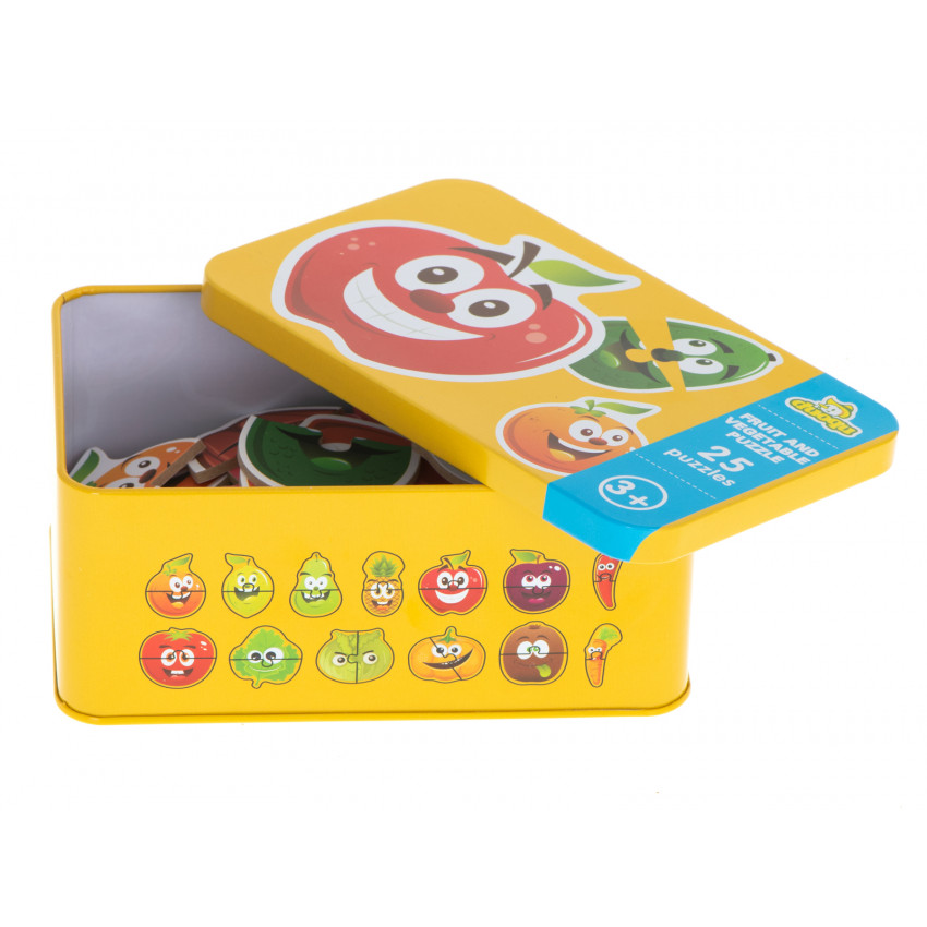 Puzzle ovocie-zelenina v kovovej krabičke 25 ks