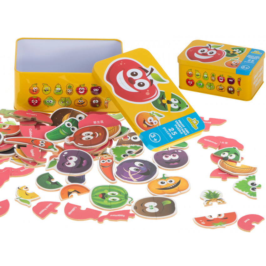 Puzzle ovocie-zelenina v kovovej krabičke 25 ks