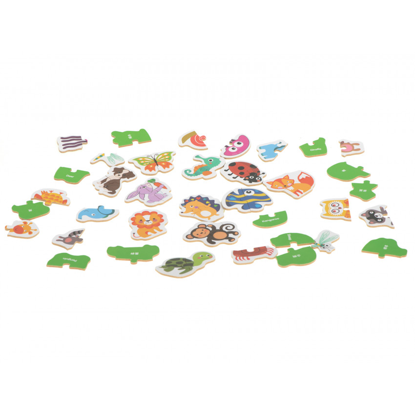 Edukaná hračka lesné zvieratá, 24 puzzle, kovový box