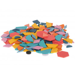 Drevené puzzle MONTESSORI, farebné mozaikové tvary, 180 dielikov