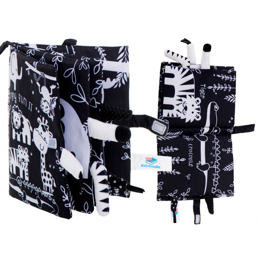 KIK Látková zmyslová knižka, hryzátko bielo čierna