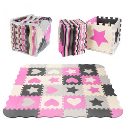 Penová puzzle podložka/ohrádka 36 dielikov sivo-ružovo-čierna-ecru