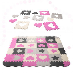 Penová puzzle podložka/ohrádka 36 dielikov sivo-ružovo-čierna-ecru