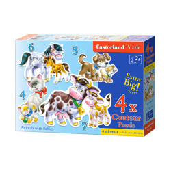 Castorland Puzzle 4 v 1 Zvieratá s deťmi 22 dielikov