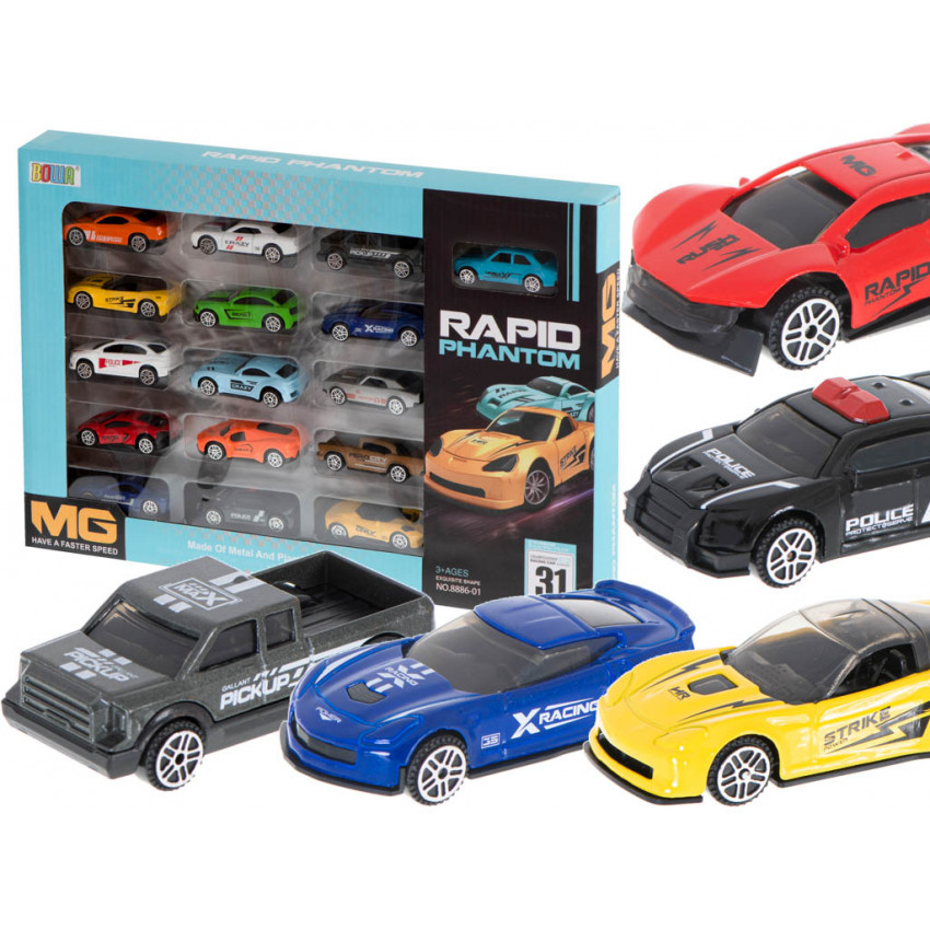 Kovové autá, sada 16 ks