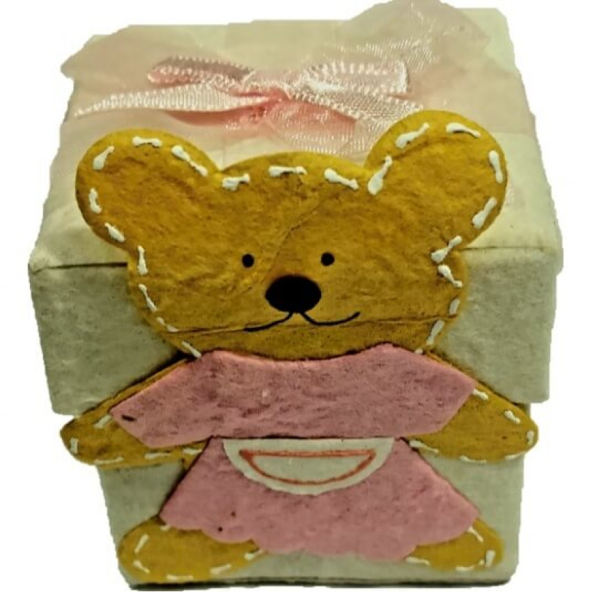 Krabička z ručného papiera  biela BABY medvedík 10ks