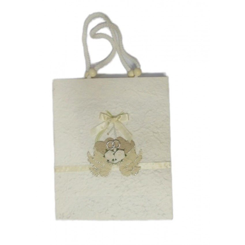 Papierová taška béžová/82 svadobné holubice