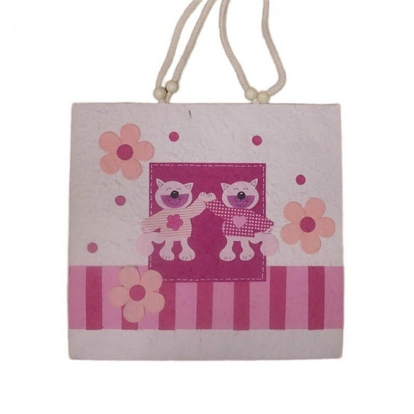 Papierová taška 35x33cm-dno 16cm-3 mačičky ružová