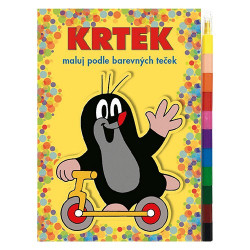 Omaľovanka Krtko žltá maľuj podľa farebných bodiek + maxi voskovky