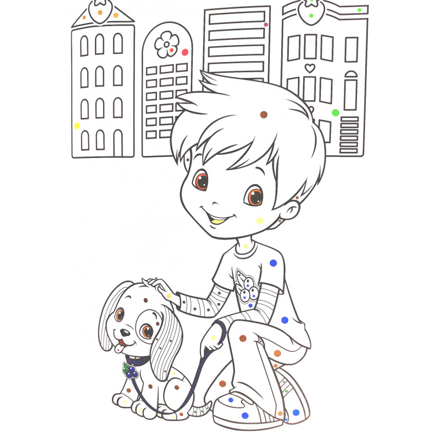 Omaľovanka Strawberry maľuj podľa farebných bodiek + maxi voskovky