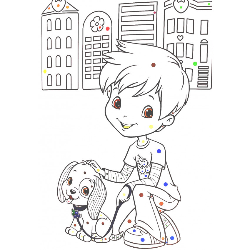 Omaľovanka Strawberry maľuj podľa farebných bodiek + maxi voskovky