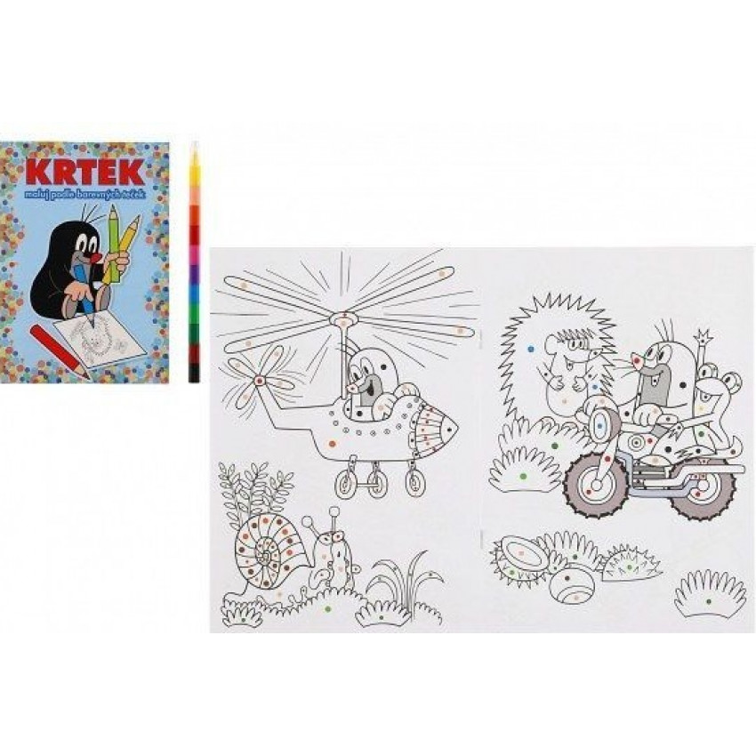 Omaľovanka Krtko žltá maľuj podľa farebných bodiek + maxi voskovky