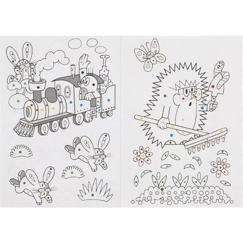 Omaľovanka Krtko žltá maľuj podľa farebných bodiek + maxi voskovky