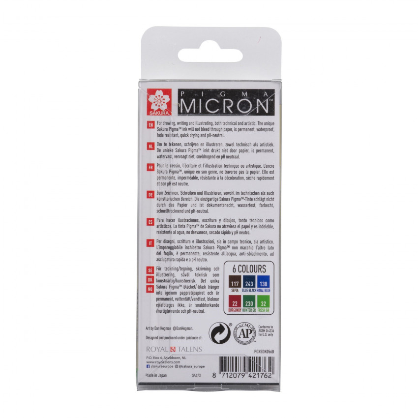 Sakura Pigma micron 6ks 05 0,45 mm farebné B