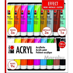 Sada akrylových farieb MARABU 36ml Efect 18ks
