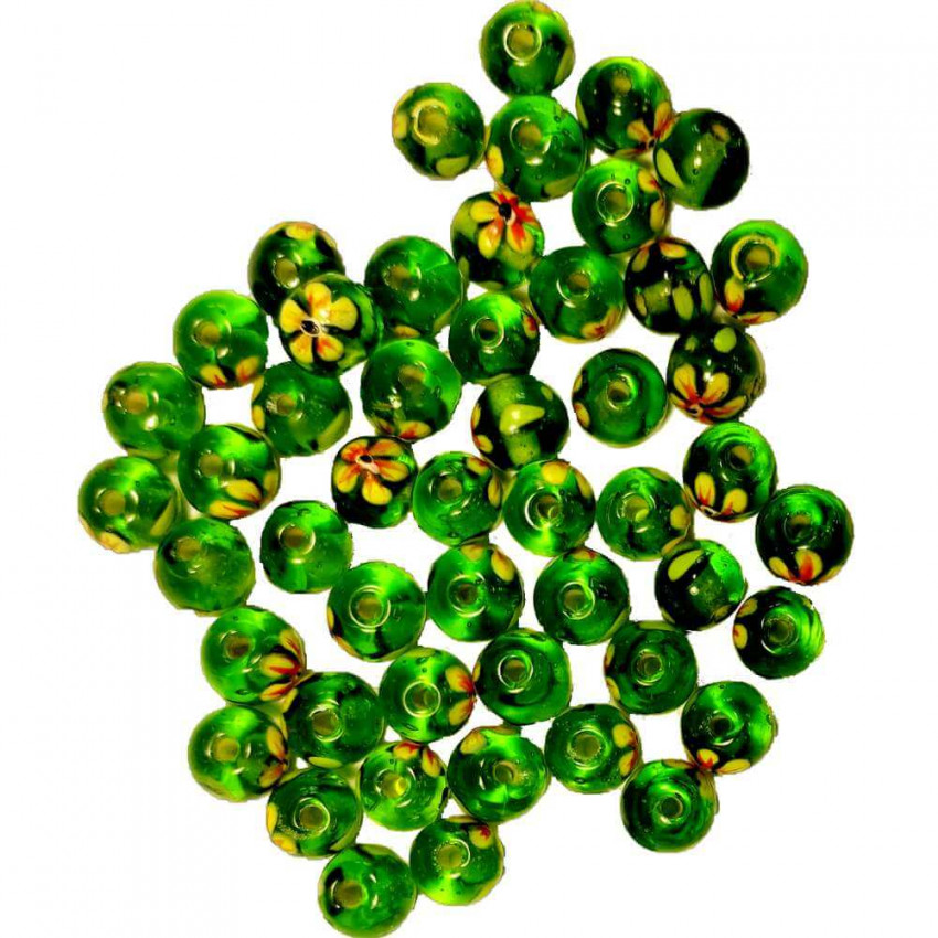 Stafil Korálky sklenené 15-18 mm 30 ks zelené s kvetinkou