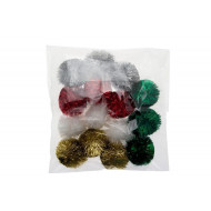 Pom-pom-jednofarbný mix farieb metalický 50 mm 15ks