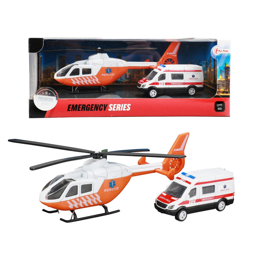 METAL Set trauma vrtuľník a sanitka -oranžová