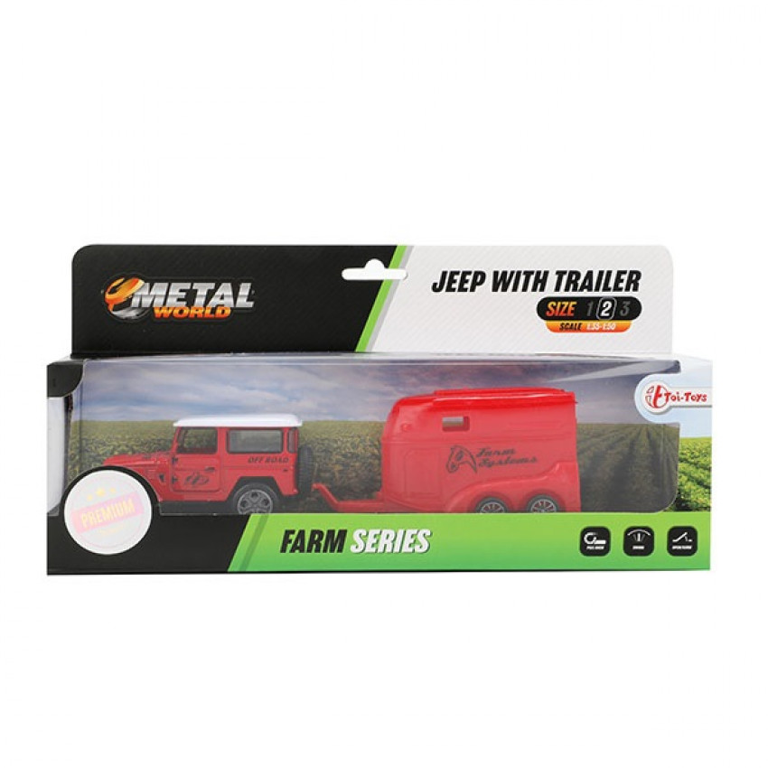 Toi Toys METAL Jeep ťahač + poľnohospodársky príves