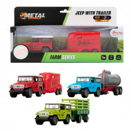 Toi Toys METAL Jeep ťahač + poľnohospodársky príves
