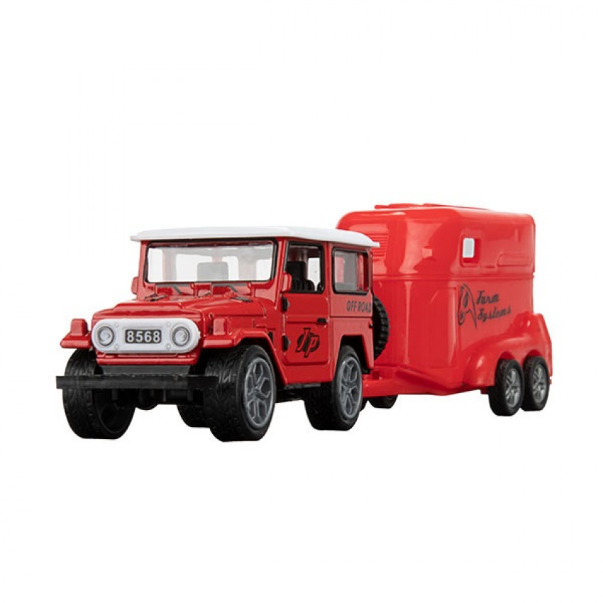 Toi Toys METAL Jeep ťahač + poľnohospodársky príves