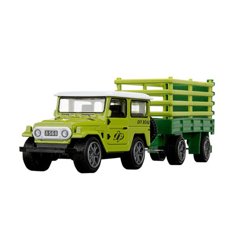 Toi Toys METAL Jeep ťahač + poľnohospodársky príves