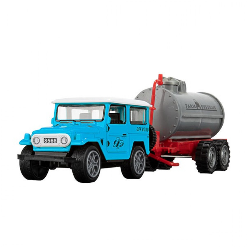 Toi Toys METAL Jeep ťahač + poľnohospodársky príves