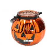 Halloween svietnik sklenený s kovovou rúčkou